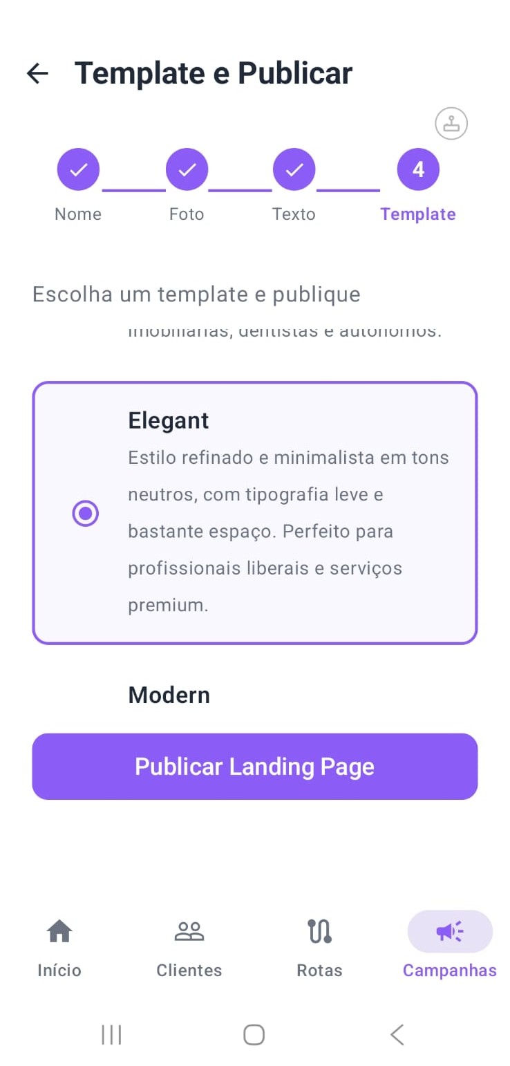 Campanha selecionar template