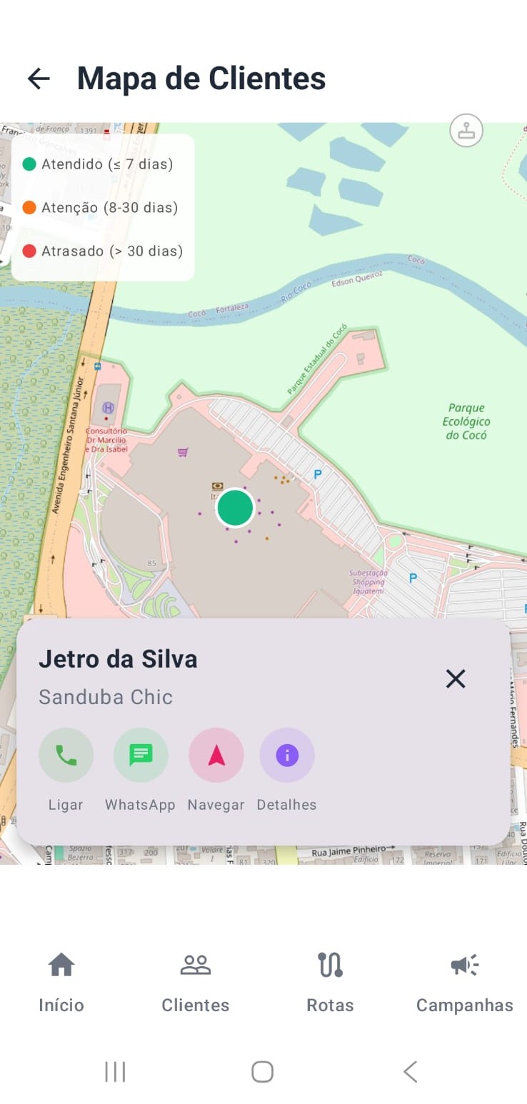 Mapa com localização dos clientes