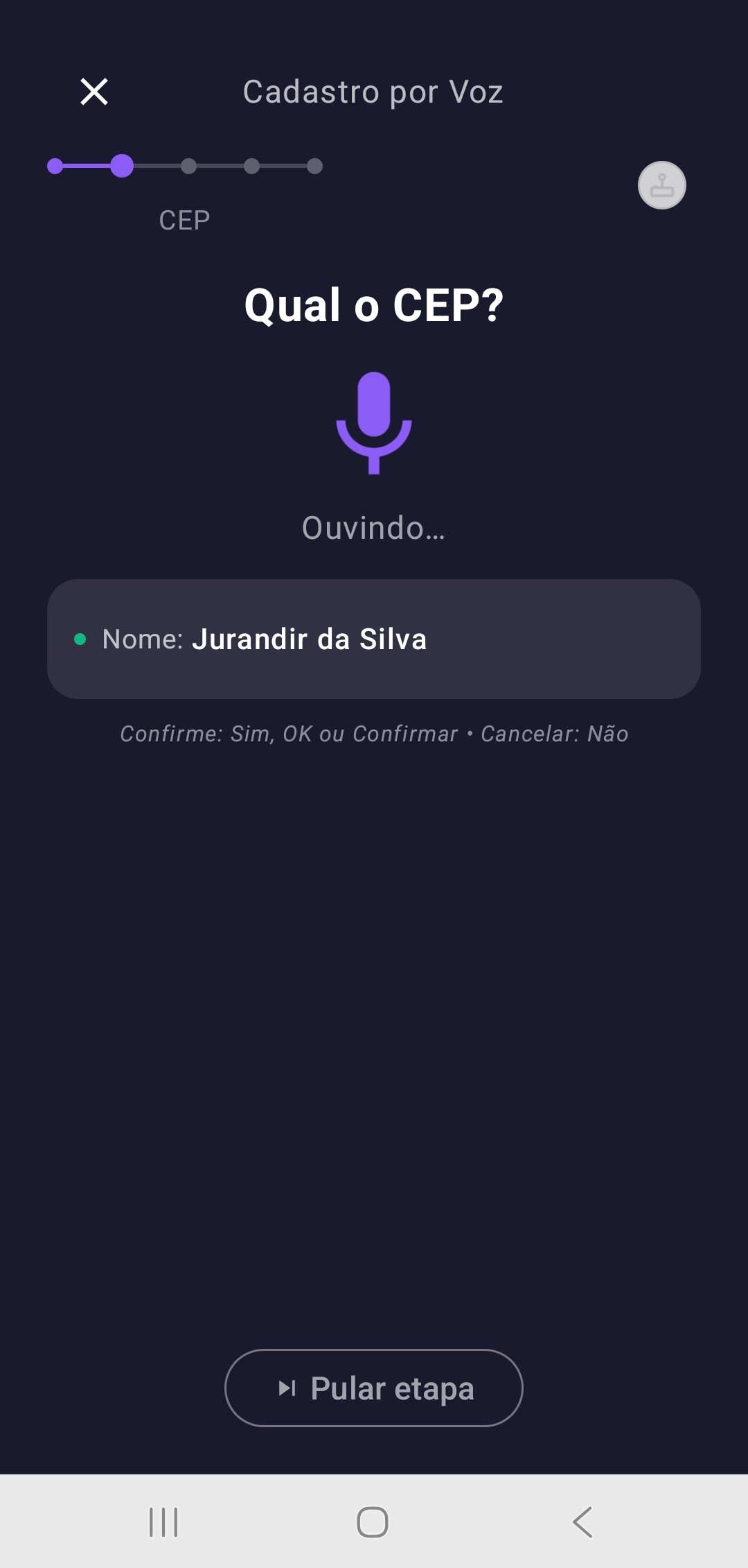 Captura de comando de voz para criar cliente
